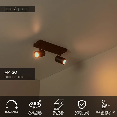 Lucide AMIGO - Foco de techo - 2xGU10 - Negro - USP